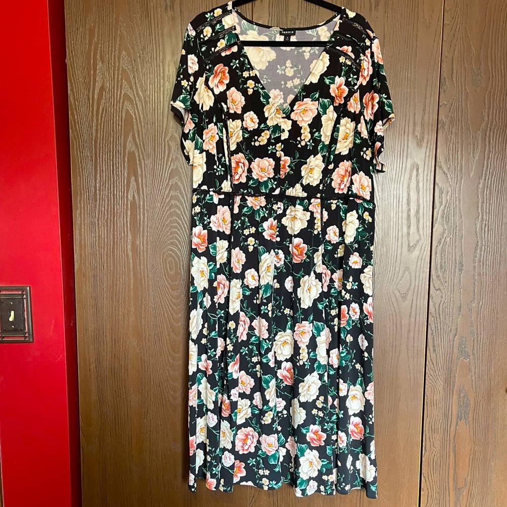 Torrid Black and Pink Floral Dress with Lace